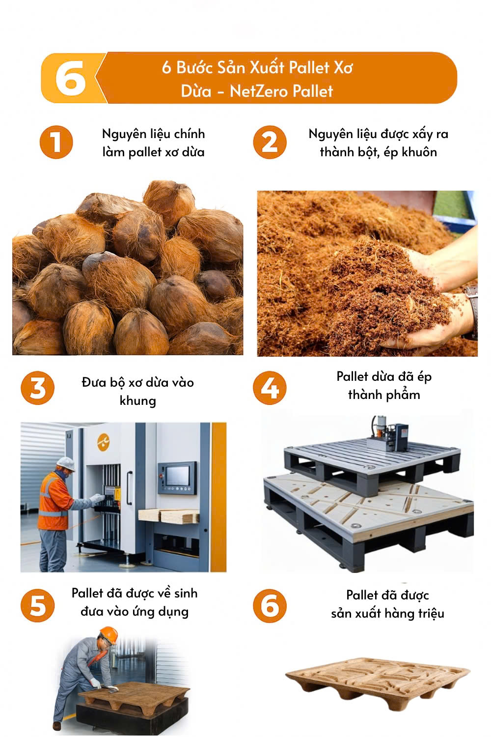Quy trình sản xuất pallet xơ dừa